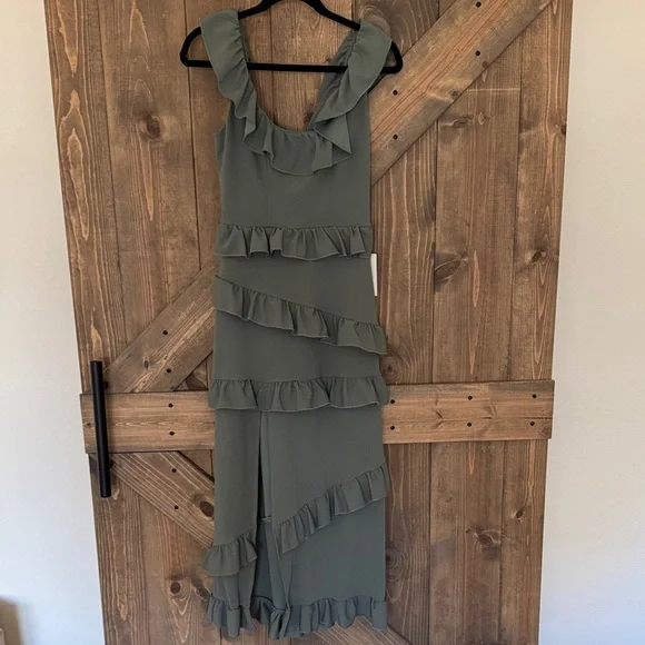 NWT Show Me Your MuMu Olive Ruffle Midi Dress Size S - Picture 3 of 6